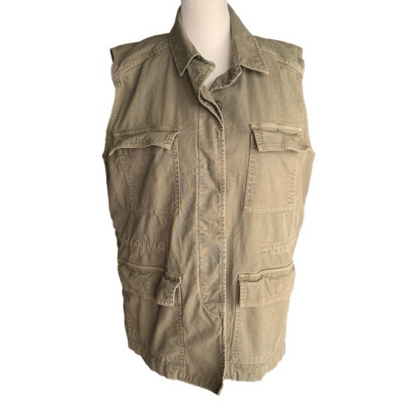 Madewell Olive Green Sleeveless Hidden Button Up Collared Utility Vest Jacket - Picture 2 of 9